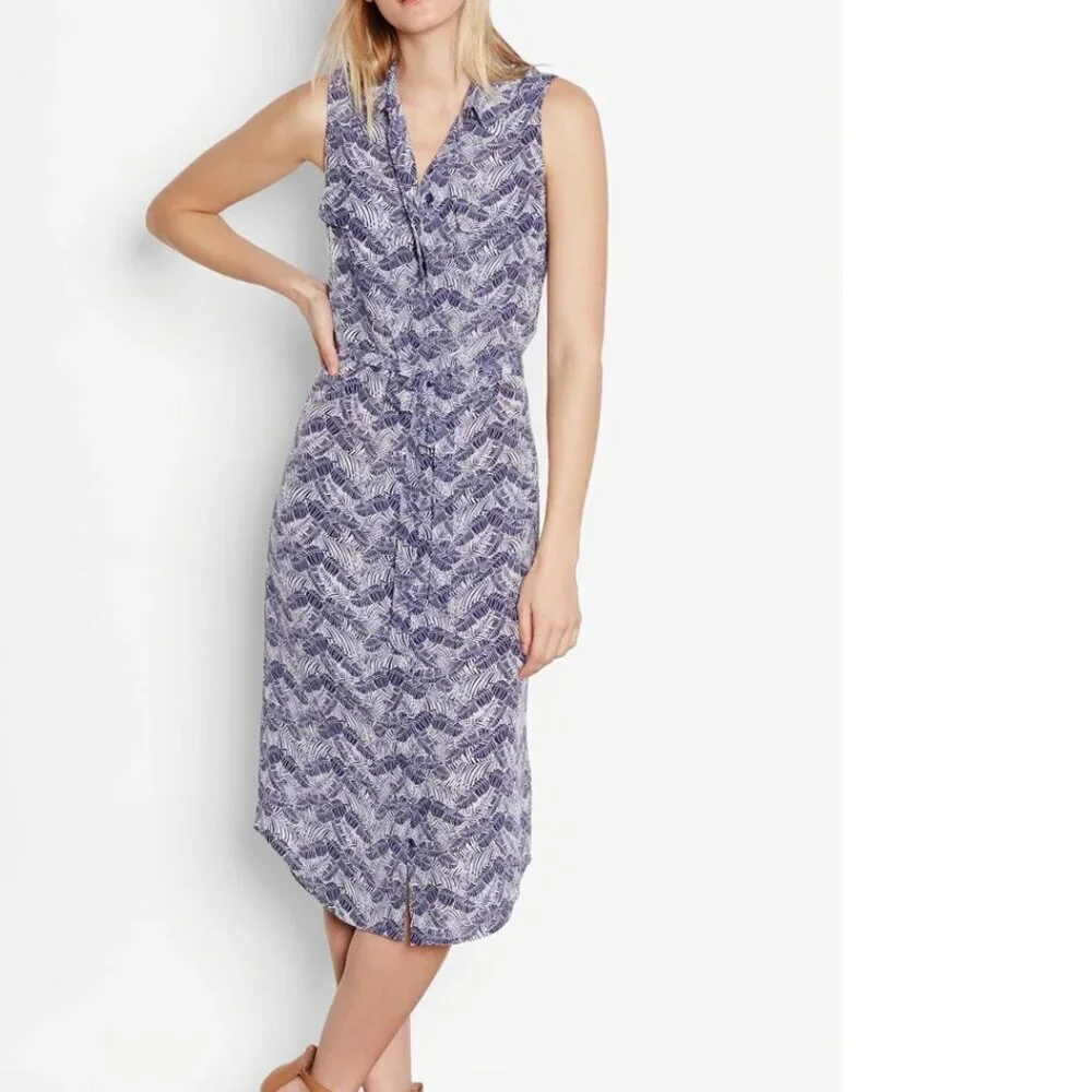 EQUIPMENT Tegan Sleeveless Silk Shirt Dress in Leaf Print Small S